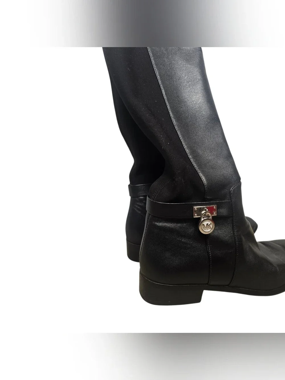 MICHAEL KORS Hamilton Stretch Black Leather Boots Knee High Riding Zip Size 6M